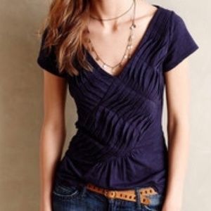 Anthro Deletta Navy Blue Pleated Top, S